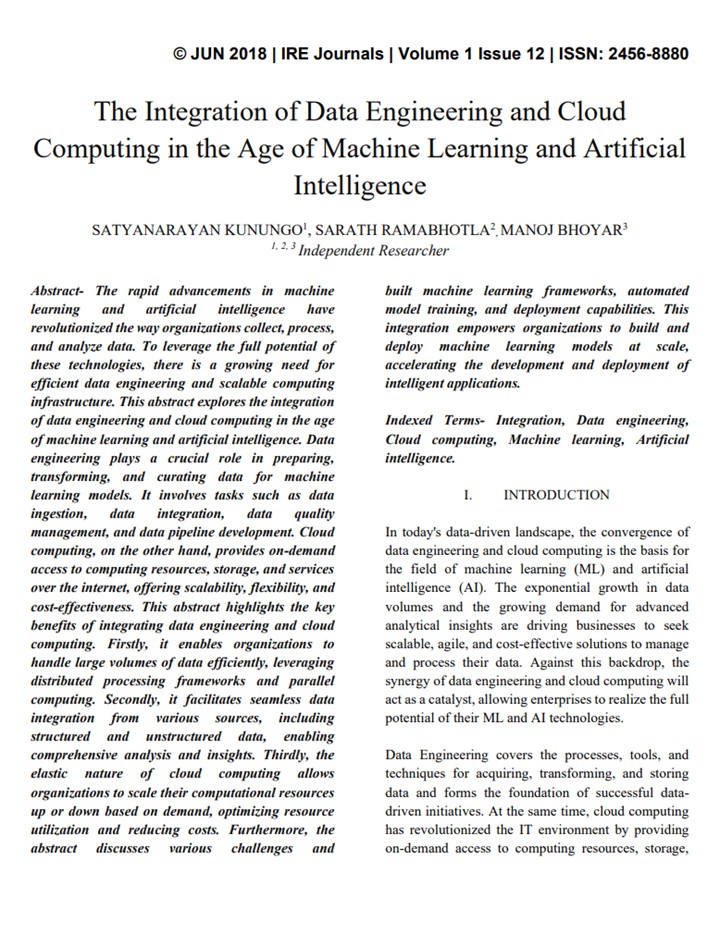 Article: The Integration of Data Engineering and Cloud Computing in the Age of Machine Learning and Artificial Intelligence